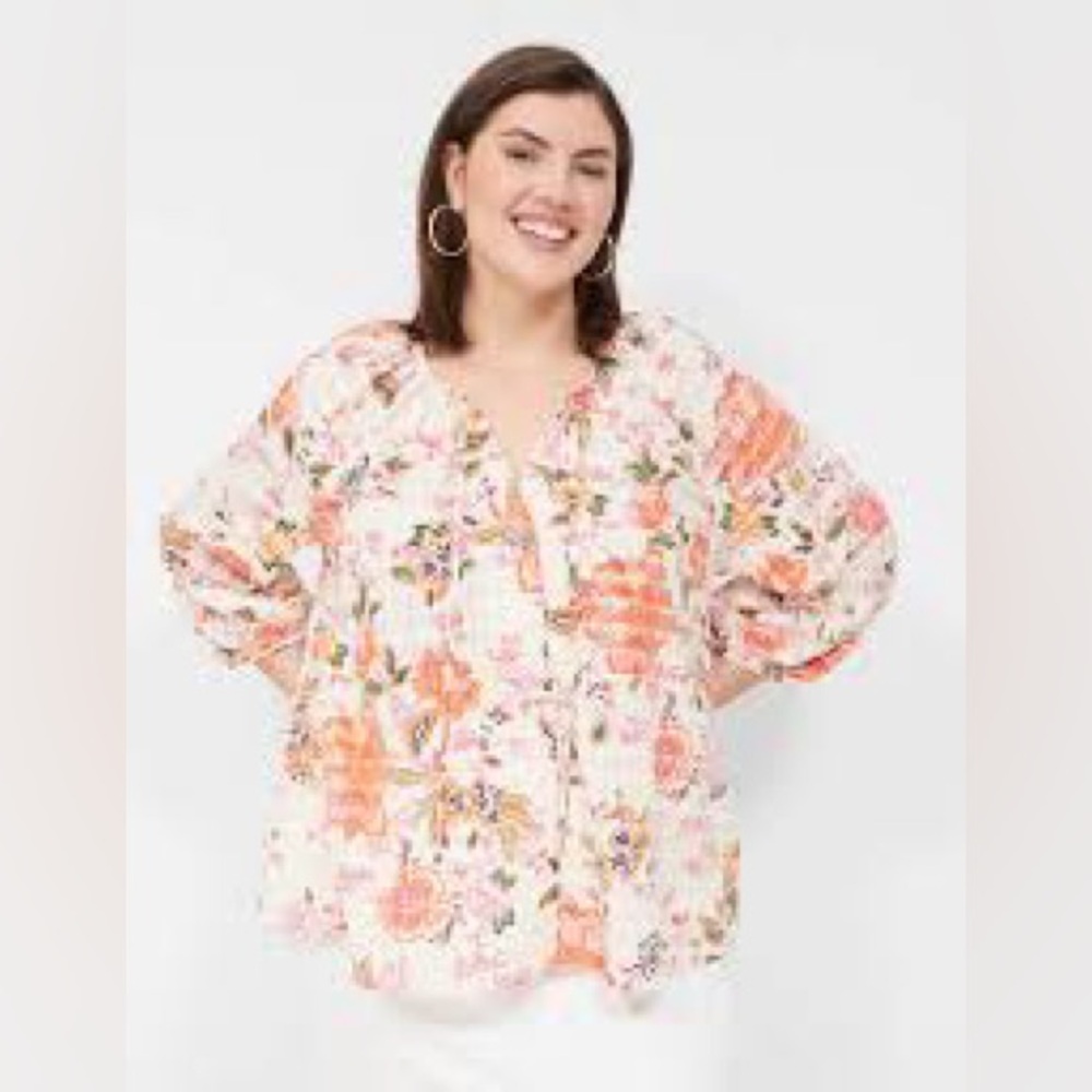 Lane Bryant Floral Blouse in Orange and Pink Size 26 / 28 EUC Like New
